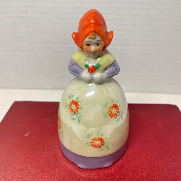 Vintage Hand-Painted Ceramic Dutch Girl Bell Figurine Floral Design 5" Tall Coll - Picture 3 of 9